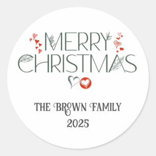 Modern Elegant Merry Christmas Personalised  Classic Round Sticker