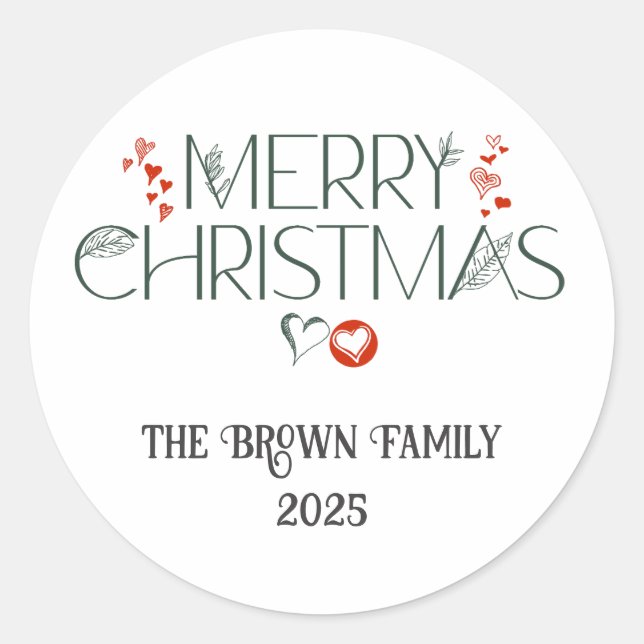 Modern Elegant Merry Christmas Personalised  Classic Round Sticker (Front)
