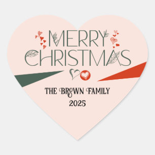 Modern Elegant Merry Christmas Personalised Heart Sticker