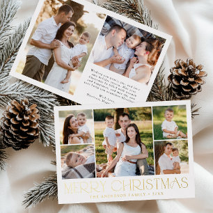 Modern Elegant Merry Christmas Photo Collage Foil Holiday Card