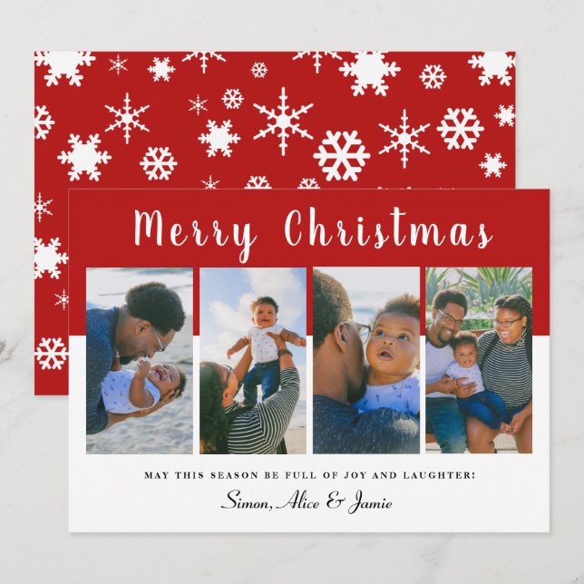 Modern Elegant Merry Christmas Photo Collage  Holiday Card (Front/Back)