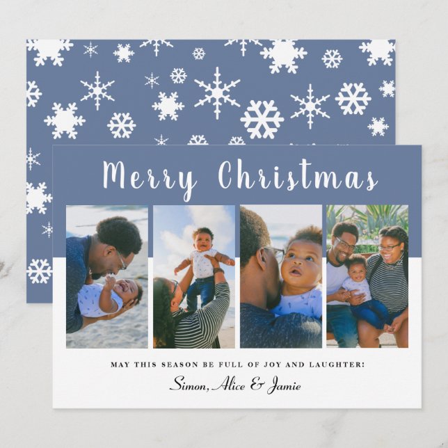 Modern Elegant Merry Christmas Photo Collage  Holiday Card (Front/Back)