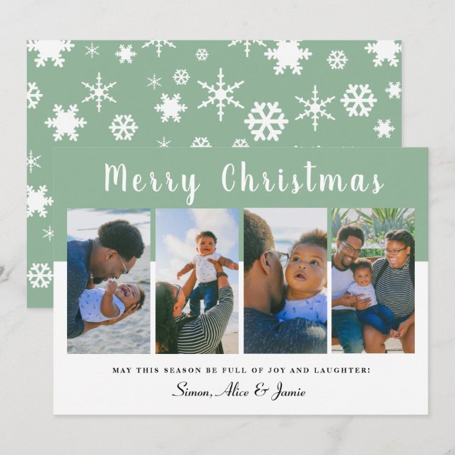 Modern Elegant Merry Christmas Photo Collage Holiday Card (Front/Back)