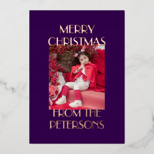 Modern Elegant Merry Christmas Photo Rose Gold Foil Holiday Card