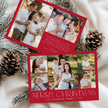 Modern Elegant Merry Christmas Red Photo Collage Holiday Card<br><div class="desc">Celebrate the season with the Modern Elegant Merry Christmas Red Photo Collage Holiday Card. This stylish design features a 5-photo collage on the front, with 4 square photos surrounding a larger picture at the centre. "Merry Christmas" is beautifully displayed in trendy white lettering on a festive red background. Customise with...</div>