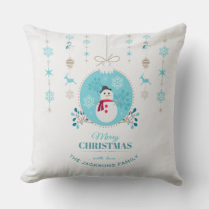 Modern Elegant Merry Christmas Snowman Cushion