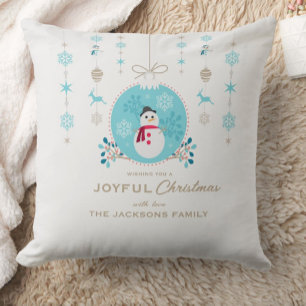 Modern Elegant Merry Christmas Snowman Cushion