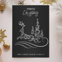 Modern Elegant Merry Christmas Tree and Reindeer