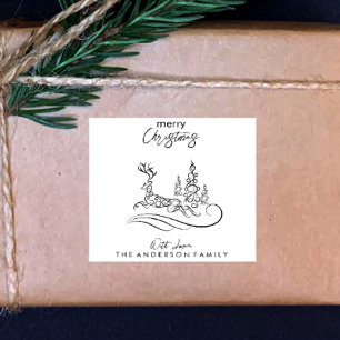 Modern Elegant Merry Christmas Tree and Reindeer Square Sticker