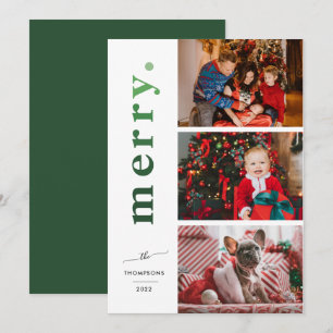 Modern Elegant Merry Ombre Green Photo Holiday Card