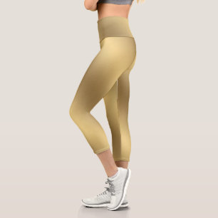 Modern Elegant Metallic Ombre Solid Gold Capri Leggings