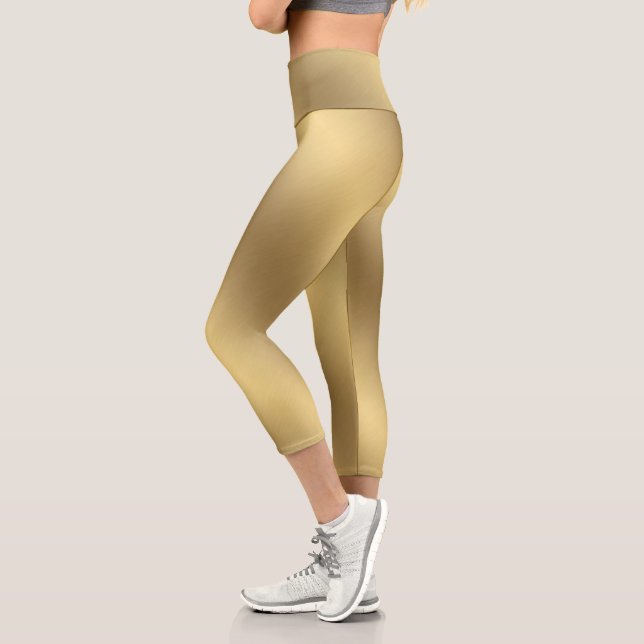 Modern Elegant Metallic Ombre Solid Gold Capri Leggings (Left)