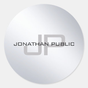 Modern Elegant Metallic Silver Look Monogram Classic Round Sticker