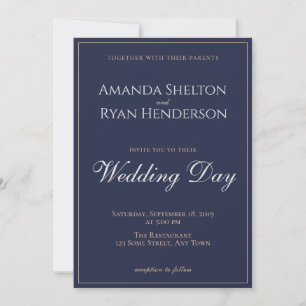 Modern Elegant Midnight Blue script Wedding Invitation
