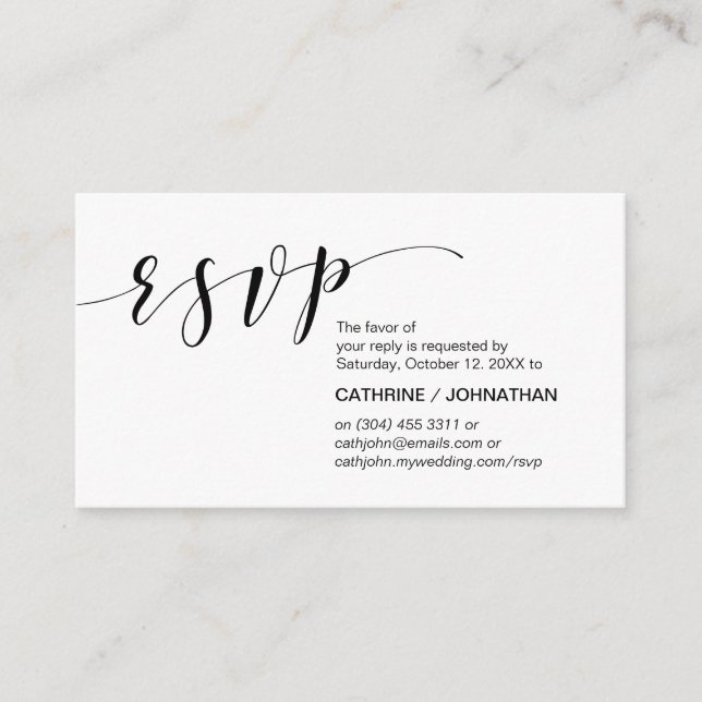 Modern Elegant, minimal, Black Script, RSVP Enclosure Card (Front)
