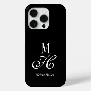 Modern Elegant Minimal Black White Monogram Name iPhone 15 Pro Case