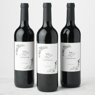 Modern elegant minimal botanical eucalyptus wine label