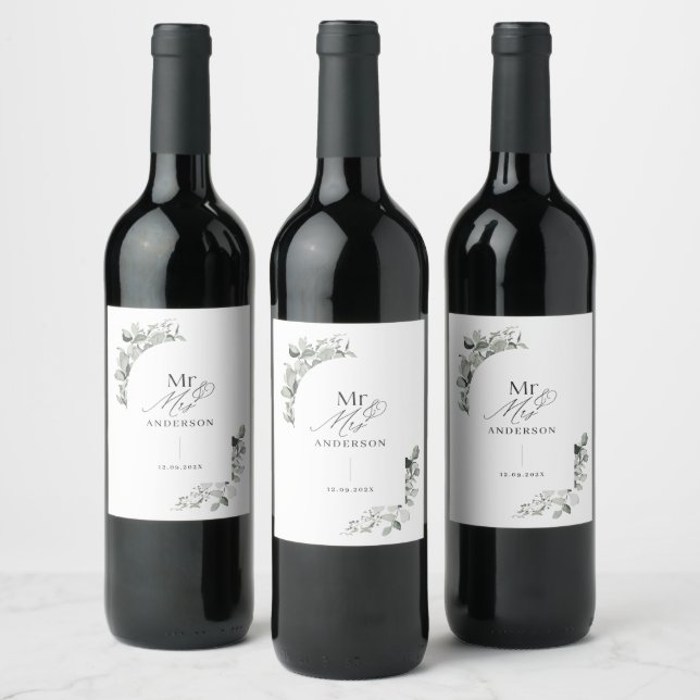 Modern elegant minimal botanical eucalyptus wine label (Bottles)