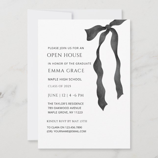 Modern Elegant Minimal Bow Open house Graduation  Invitation (Front)