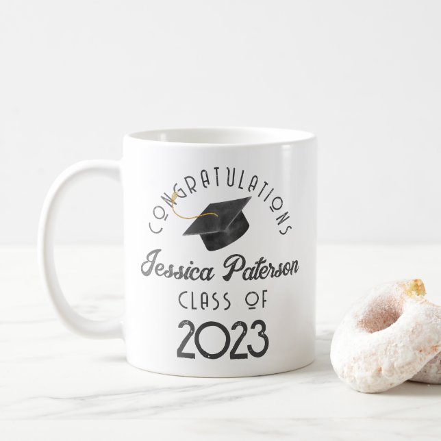 Modern Elegant Minimal Dark Grey Graduation Photo Coffee Mug (With Donut)