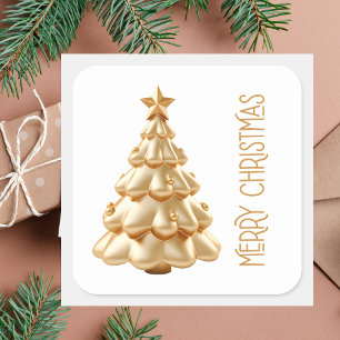 Modern Elegant Minimal Gold Christmas Tree  Square Sticker