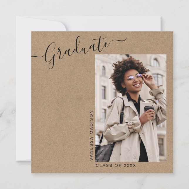 Modern Elegant Minimal Kraft 1 Photo | Graduation Announcement (Front)
