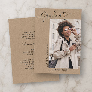 Modern Elegant Minimal Kraft 1 Photo Graduation Announcement