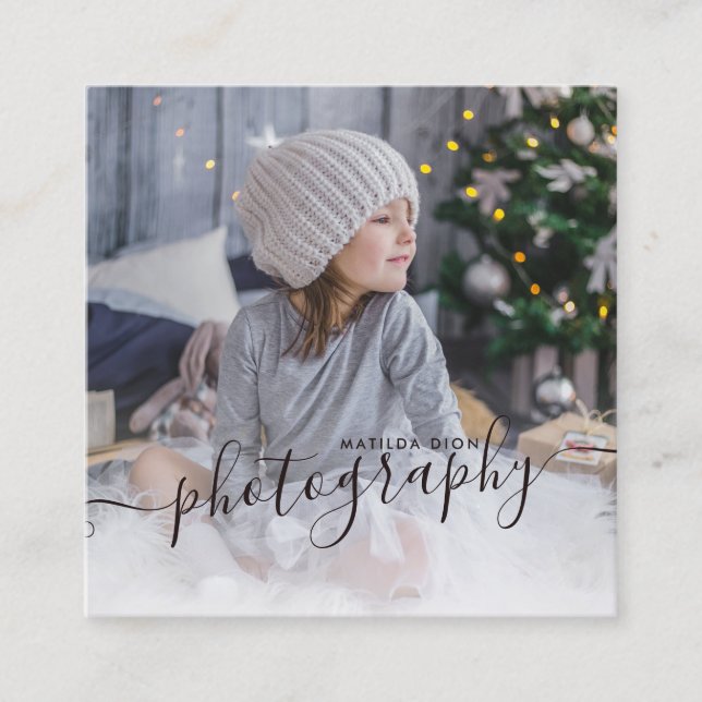 Modern elegant minimal & simple photography square business card (Front)