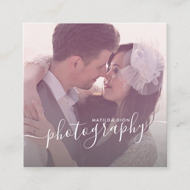 Modern elegant minimal & simple photography square business card (Front)