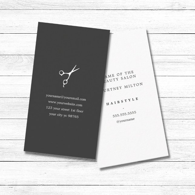 Modern Elegant Minimal White Grey Hair Stylist Business Card (Creator Uploaded)