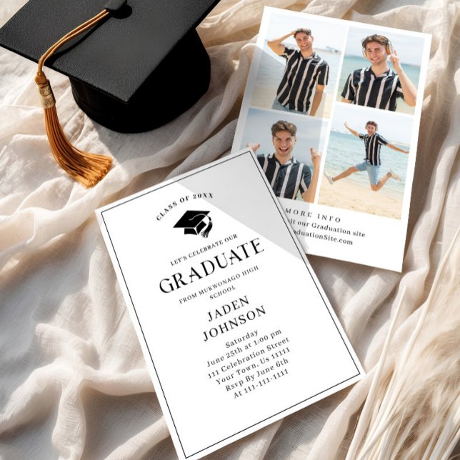 Modern Elegant Minimalist 4 PHOTO Graduation Party Invitation (Creator Uploaded)
