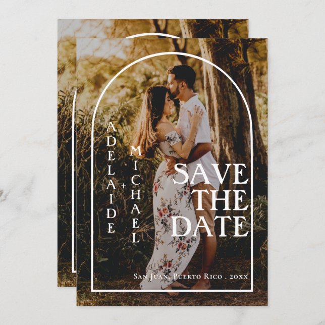 Modern Elegant Minimalist Arch Photo Save the Date Invitation (Front/Back)