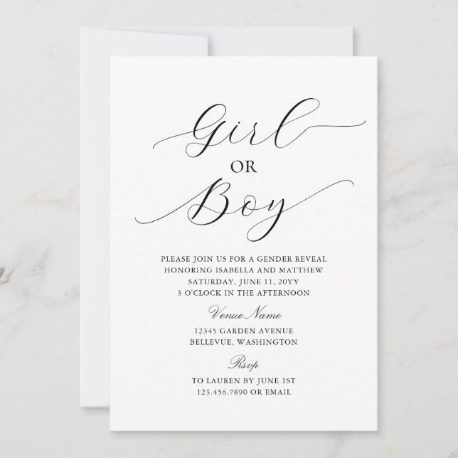 Modern Elegant Minimalist Baby Gender Reveal Invitation (Front)