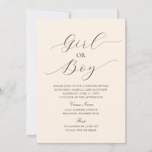 Modern Elegant Minimalist Beige Baby Gender Reveal Invitation