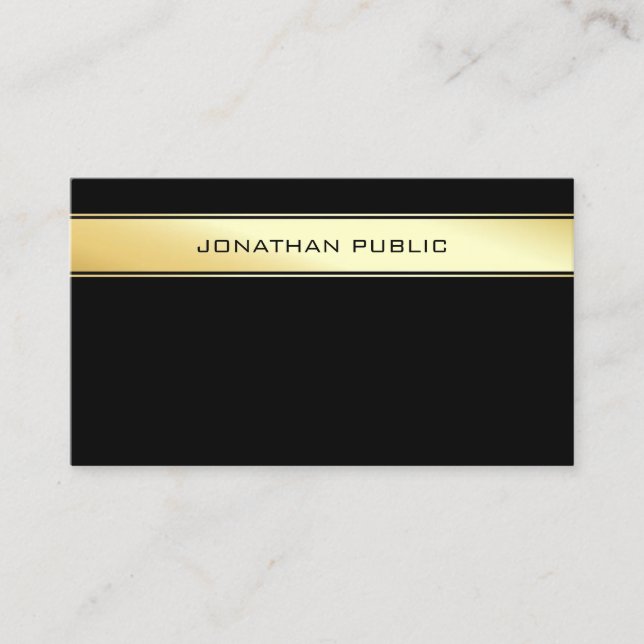Modern Elegant Minimalist Black And Gold Simple Business Card (Front)
