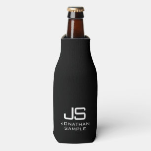 Modern Elegant Minimalist Black And White Monogram Bottle Cooler