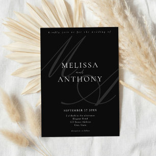 Modern Elegant Minimalist Black and White Wedding Invitation