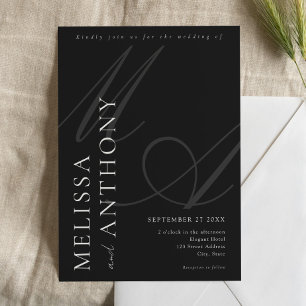 Modern Elegant Minimalist Black and White Wedding Invitation