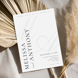 Modern Elegant Minimalist Black and White Wedding Invitation