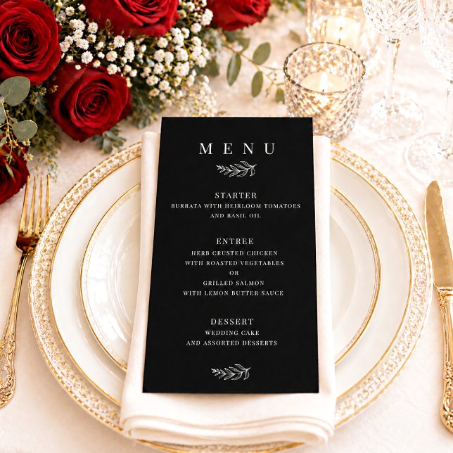 Modern Elegant Minimalist Black & White Wedding Menu (Creator Uploaded)
