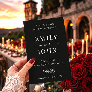 Modern Elegant Minimalist Black & White Wedding Save The Date