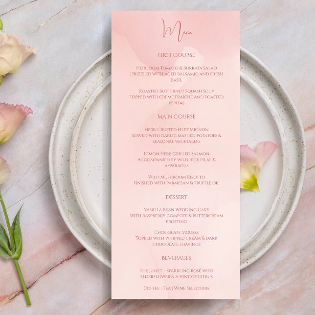 Modern Elegant Minimalist Blush Rose Watercolor  Menu (Creator Uploaded)