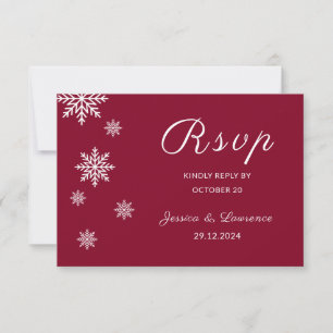Modern Elegant Minimalist Bugundy Winter Wedding RSVP Card