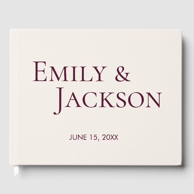 Modern Elegant Minimalist Burgundy Cream Wedding Guest Book (Front)