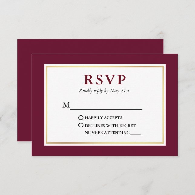 Modern Elegant Minimalist Burgundy  RSVP Card (Front/Back)