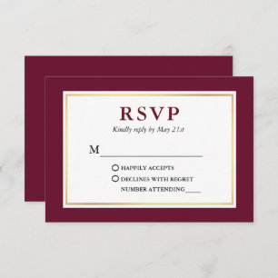 Modern Elegant Minimalist Burgundy RSVP Card