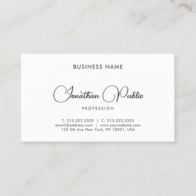 Modern Elegant Minimalist Calligraphy Script Business Card (Front)