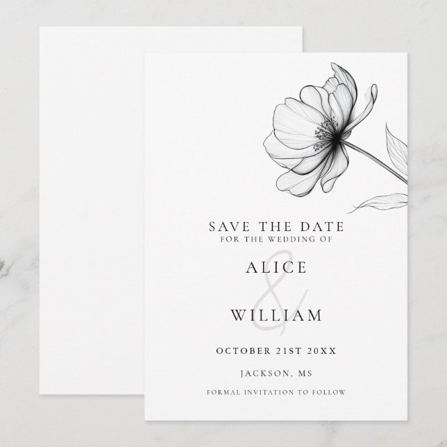 Modern Elegant Minimalist Floral Wedding Save The Date (Front/Back)