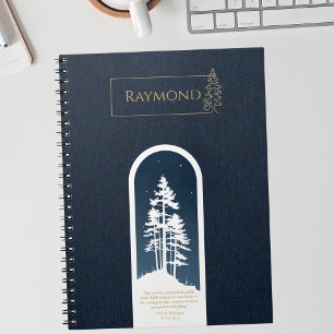 Modern Elegant Minimalist Forest Gold Deep Blue Notebook