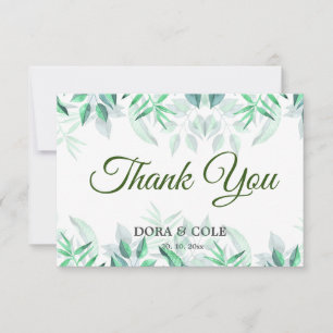Modern Elegant Minimalist Greenery Watercolor Thank You Card